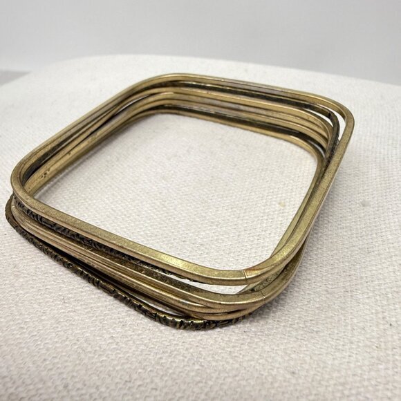 Rounded Square Shaped Stacking Bangle Set‎ of 7 Bracelets Modern Gold-Tone - Picture 4 of 5